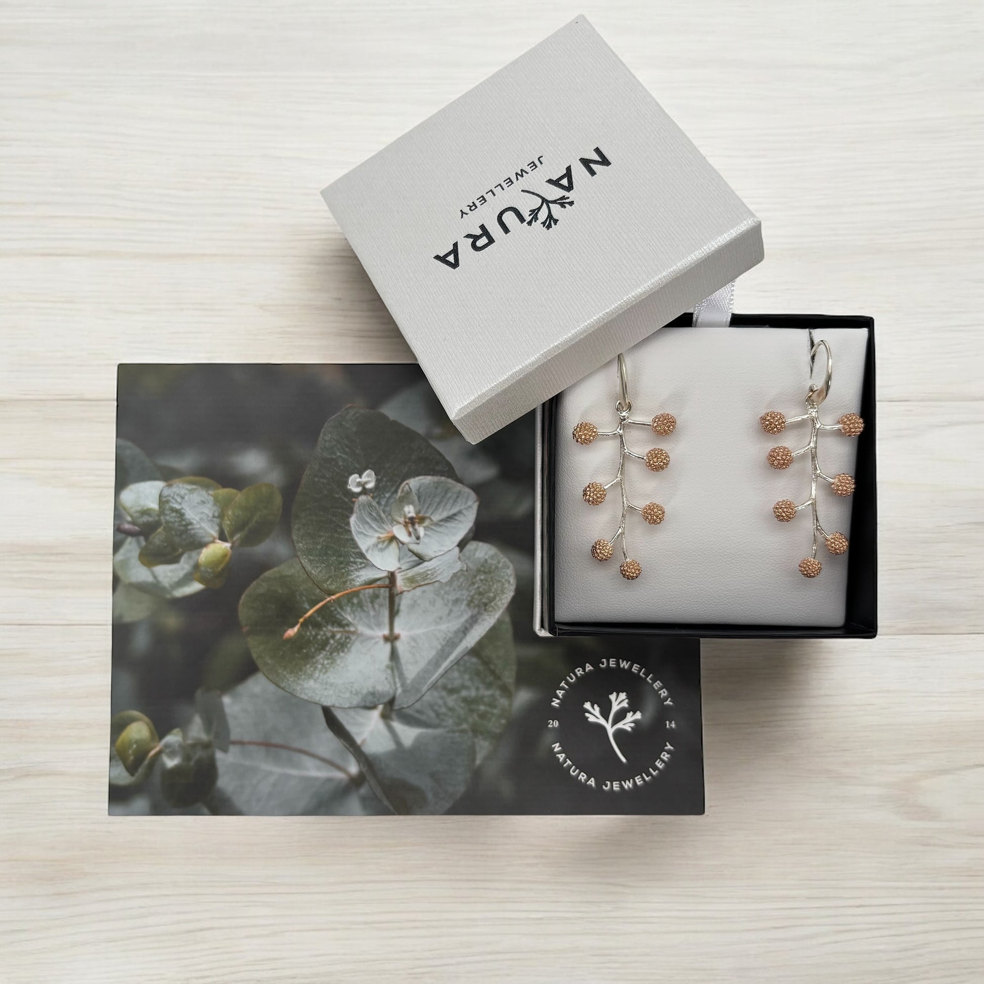 Acacia Branch earrings in Natura Packaging 