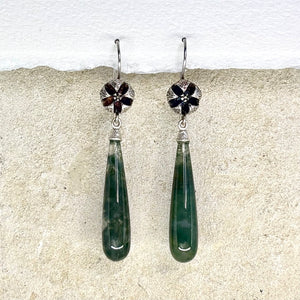 Moss Agate and Melaleuca Pod Earrings 